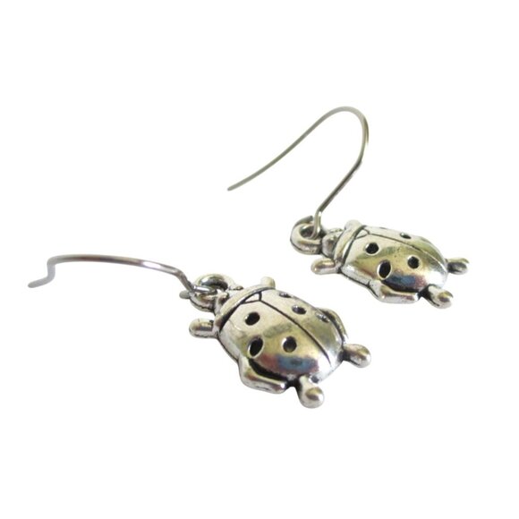 New Ladybug Dangle Earrings on Stainless Wires Bug Nature Jewelry - Picture 2 of 6